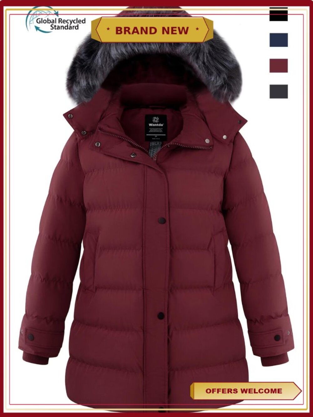 Women's Plus Size Quilted Puffer Winter Jacket Windproof Coat with Detachable